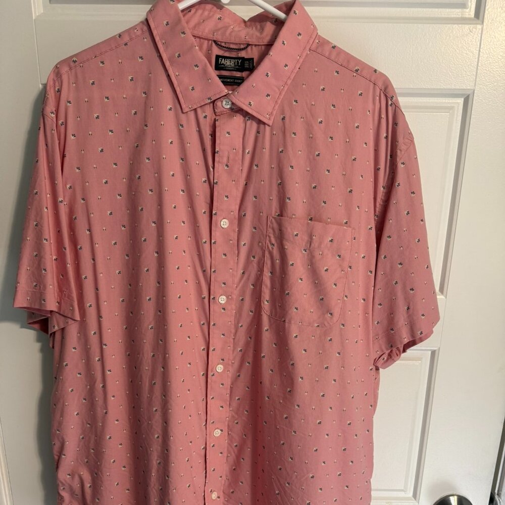 Faherty Short Sleeve Movement Monterey Pink Button Down - XXL Slim Fit